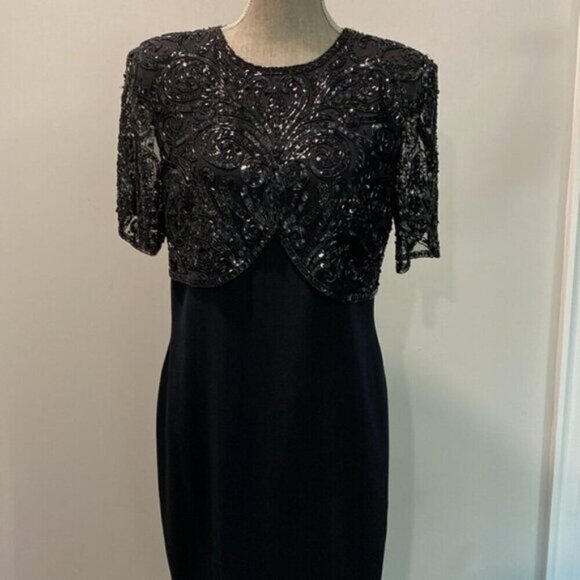 Neiman Marcus Black Sparkling High Society Beaded Dress size 10 - Picture 13 of 16